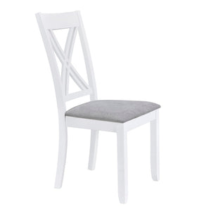 English Elm Topmax Rustic White Rubberwood Dining Set Four X-back Linen Chairs Compact Kitchen SH000253AAK