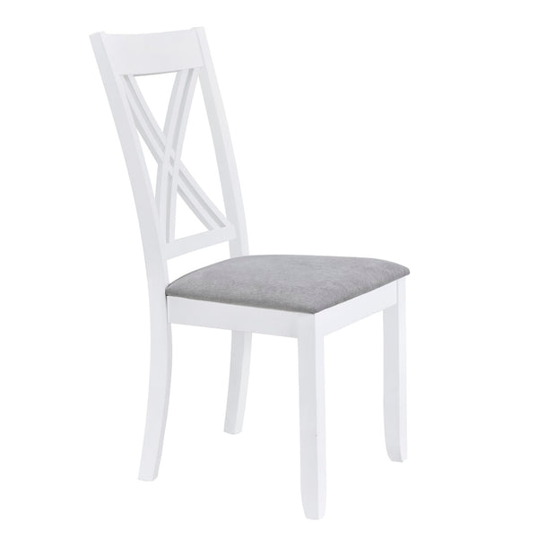 English Elm Topmax Rustic White Rubberwood Dining Set Four X-back Linen Chairs Compact Kitchen SH000253AAK