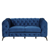 English Elm 63" Velvet Upholstered Loveseat Sofa,Modern Loveseat Sofa With Button Tufted Back,2-Person Loveseat Sofa Couch For Living Room,Bedroom,Or Small Space,Blue