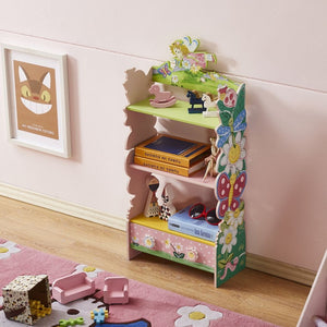 English Elm Kids Fairy Tale Floral Painted 3 Tier Bookcase with Drawers for Girls Playroom B05367936