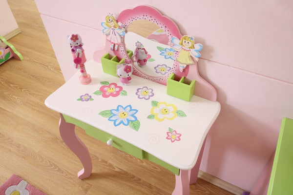 English Elm Kids Floral Girls Vanity Table and Stool Set with Storage for Bedroom Playroom B05367933