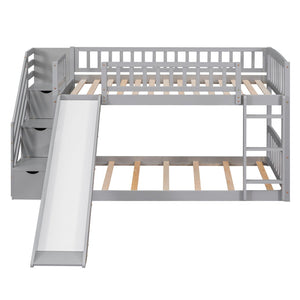 English Elm Stairway Twin Over Kids Bunk Bed with Storage Stairs Slide and White Finish LT100155AAE