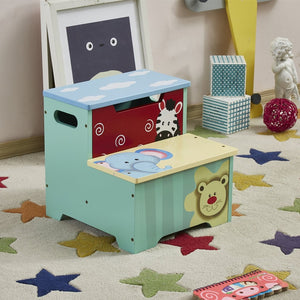 English Elm Kids Animal Step Stool Hand Painted Mdf with Hinged Storage for Bath or Kitchen B05367932