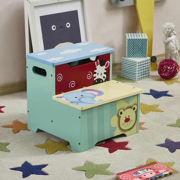 English Elm Kids Animal Step Stool Hand Painted Mdf with Hinged Storage for Bath or Kitchen B05367932