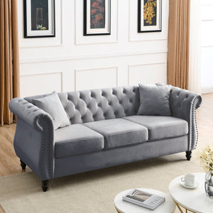 English Elm 3-Seater Grey Velvet Sofa Set - Elegant 3+3 Combination For Stylish Living Spaces & Comfort W834S00517
