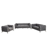 English Elm Modern 3-Piece Sofa Sets With Sturdy Metal Legs,Velvet Upholstered Couches Sets Including Three Seat Sofa, Loveseat and Single Chair For Living Room Furniture Set,Gray