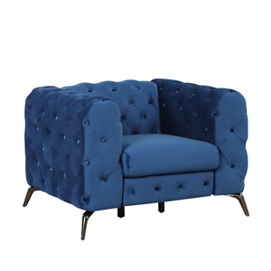 Hearth and Haven 40.5" Velvet Upholstered Accent Sofa with Button Tufted Back, Blue