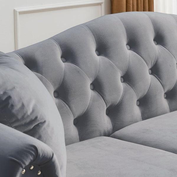English Elm Elegant 79" Chesterfield Sofa In Soft Grey Velvet - 3 Seater Tufted Couch With Pillows W834S00117-GIGA