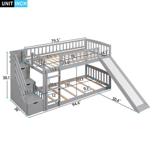 English Elm Stairway Twin Over Kids Bunk Bed with Storage Stairs Slide and White Finish LT100155AAE