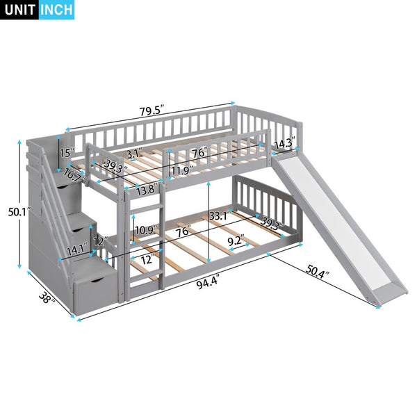 English Elm Stairway Twin Over Kids Bunk Bed with Storage Stairs Slide and White Finish LT100155AAE