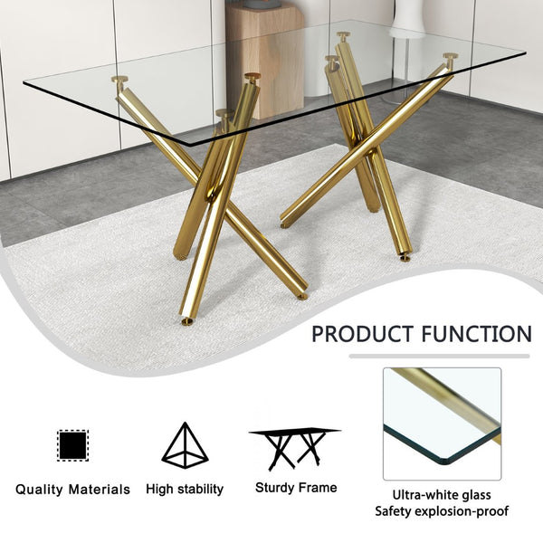 English Elm Modern Tempered Glass Dining Table Seats Six with Sleek Silver Legs for Open Spaces W1151S03727