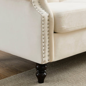 English Elm [video] Chesterfield Velvet Tufted Sofa Nailhead Trim Rolled Arms Classic Club Style Living Room Beige W834S00653