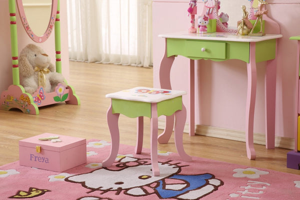 English Elm Kids Floral Girls Vanity Table and Stool Set with Storage for Bedroom Playroom B05367933