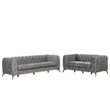 English Elm Modern 3-Piece Sofa Sets With Sturdy Metal Legs,Velvet Upholstered Couches Sets Including Three Seat Sofa, Loveseat and Single Chair For Living Room Furniture Set,Gray