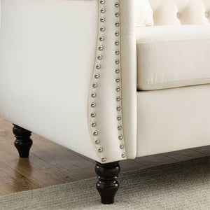 English Elm [video] Chesterfield Sofa Tufted Velvet with Nailhead Trim Rolled Arms Three Seat Living Room W834S00574