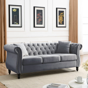 English Elm 3-Seater Combination Sofa In Soft Grey Velvet – Stylish, Comfortable Sectional For Modern Living Spaces W834S00213