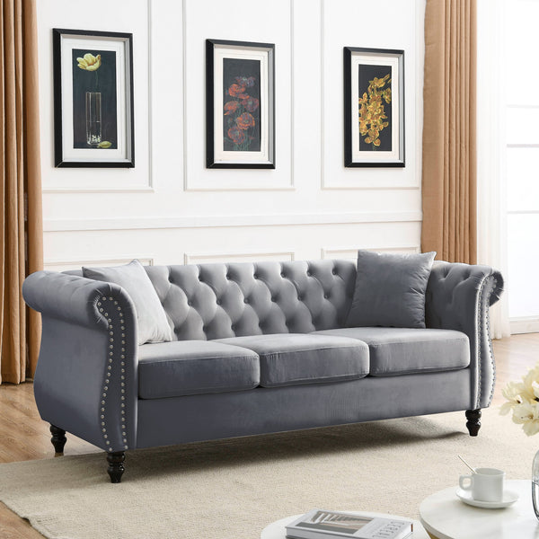 English Elm 3-Seater Combination Sofa In Soft Grey Velvet – Stylish, Comfortable Sectional For Modern Living Spaces W834S00213