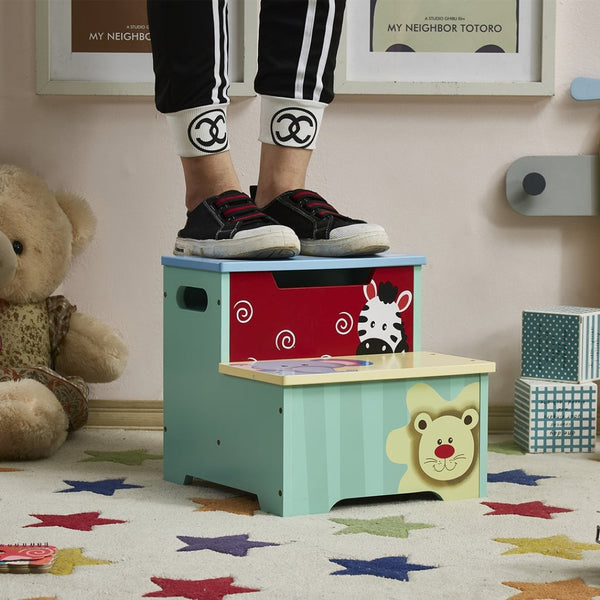 English Elm Kids Animal Step Stool Hand Painted Mdf with Hinged Storage for Bath or Kitchen B05367932