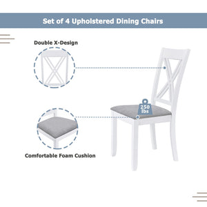 English Elm Topmax Rustic White Rubberwood Dining Set Four X-back Linen Chairs Compact Kitchen SH000253AAK