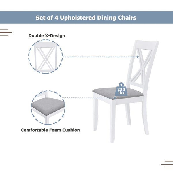 English Elm Topmax Rustic White Rubberwood Dining Set Four X-back Linen Chairs Compact Kitchen SH000253AAK