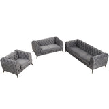 English Elm Modern 3-Piece Sofa Sets With Sturdy Metal Legs,Velvet Upholstered Couches Sets Including Three Seat Sofa, Loveseat and Single Chair For Living Room Furniture Set,Gray