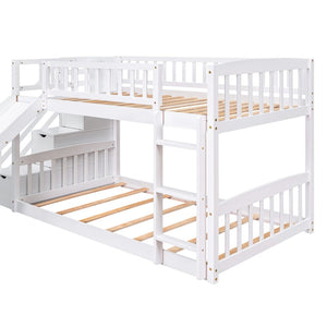 English Elm Stairway Twin Over Kids Bunk Bed with Storage Stairs Slide and White Finish LT100155AAK