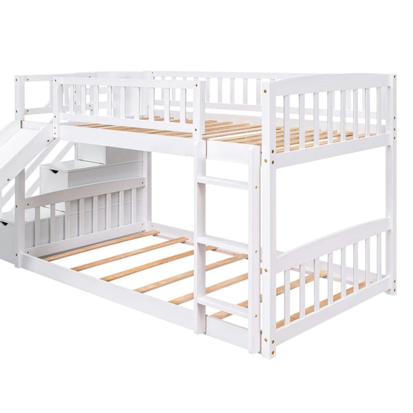 English Elm Stairway Twin Over Kids Bunk Bed with Storage Stairs Slide and White Finish LT100155AAK