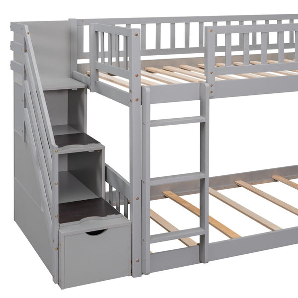 English Elm Stairway Twin Over Kids Bunk Bed with Storage Stairs Slide and White Finish LT100155AAE