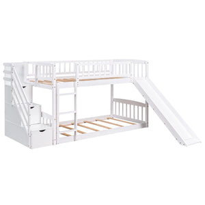 English Elm Stairway Twin Over Kids Bunk Bed with Storage Stairs Slide and White Finish LT100155AAK