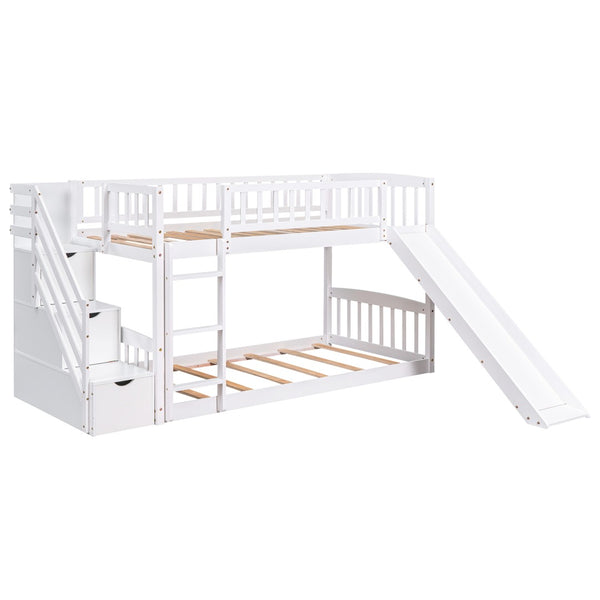 English Elm Stairway Twin Over Kids Bunk Bed with Storage Stairs Slide and White Finish LT100155AAK