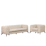 English Elm Modern 3-Piece Sofa Sets With Sturdy Metal Legs,Velvet Upholstered Couches Sets Including Three Seat Sofa, Loveseat and Single Chair For Living Room Furniture Set,Beige