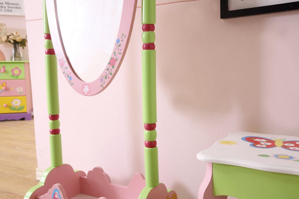 English Elm Kids Fairy Tale Floral Painted 3 Tier Bookcase with Drawers for Girls Playroom B05367939