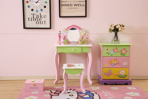 English Elm Kids Floral Girls Vanity Table and Stool Set with Storage for Bedroom Playroom B05367933
