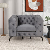 English Elm 40.5" Velvet Upholstered Accent Sofa,Modern Single Sofa Chair With Button Tufted Back,Modern Single Couch For Living Room,Bedroom,Or Small Space,Gray