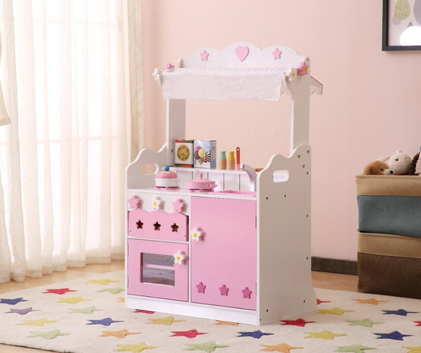English Elm Kids Two in One Pretend Kitchen Market Stall Imaginative Playroom Role Play Set B05367930