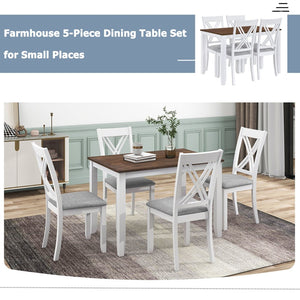 English Elm Topmax Rustic White Rubberwood Dining Set Four X-back Linen Chairs Compact Kitchen SH000253AAK
