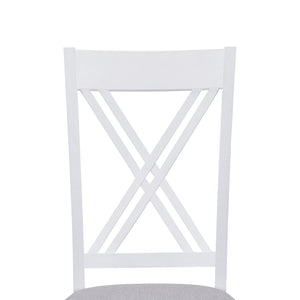 English Elm Topmax Rustic White Rubberwood Dining Set Four X-back Linen Chairs Compact Kitchen SH000253AAK