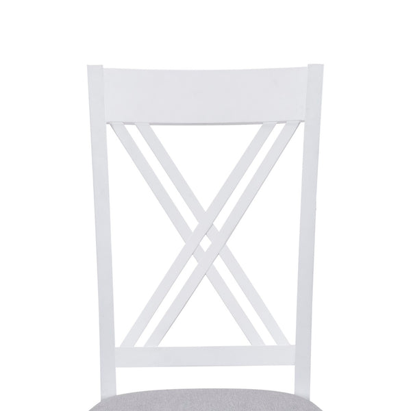 English Elm Topmax Rustic White Rubberwood Dining Set Four X-back Linen Chairs Compact Kitchen SH000253AAK