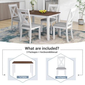 English Elm Topmax Rustic White Rubberwood Dining Set Four X-back Linen Chairs Compact Kitchen SH000253AAK