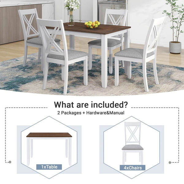 English Elm Topmax Rustic White Rubberwood Dining Set Four X-back Linen Chairs Compact Kitchen SH000253AAK