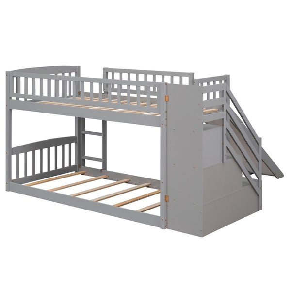 English Elm Stairway Twin Over Kids Bunk Bed with Storage Stairs Slide and White Finish LT100155AAE