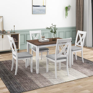 English Elm Topmax Rustic White Rubberwood Dining Set Four X-back Linen Chairs Compact Kitchen SH000253AAK