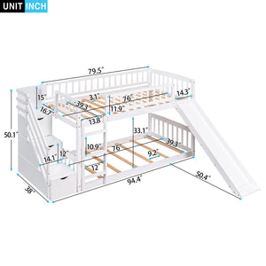English Elm Stairway Twin Over Kids Bunk Bed with Storage Stairs Slide and White Finish LT100155AAK