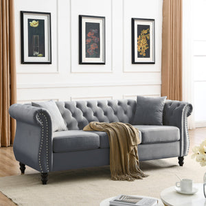 English Elm 3-Seater Grey Velvet Sofa Set - Elegant 3+3 Combination For Stylish Living Spaces & Comfort W834S00517