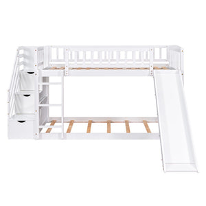English Elm Stairway Twin Over Kids Bunk Bed with Storage Stairs Slide and White Finish LT100155AAK