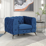 English Elm 40.5" Velvet Upholstered Accent Sofa,Modern Single Sofa Chair With Button Tufted Back,Modern Single Couch For Living Room,Bedroom,Or Small Space,Blue