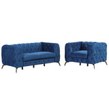 English Elm Modern 3-Piece Sofa Sets With Sturdy Metal Legs,Velvet Upholstered Couches Sets Including Three Seat Sofa, Loveseat and Single Chair For Living Room Furniture Set,Blue