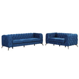 English Elm Modern 3-Piece Sofa Sets With Sturdy Metal Legs,Velvet Upholstered Couches Sets Including Three Seat Sofa, Loveseat and Single Chair For Living Room Furniture Set,Blue