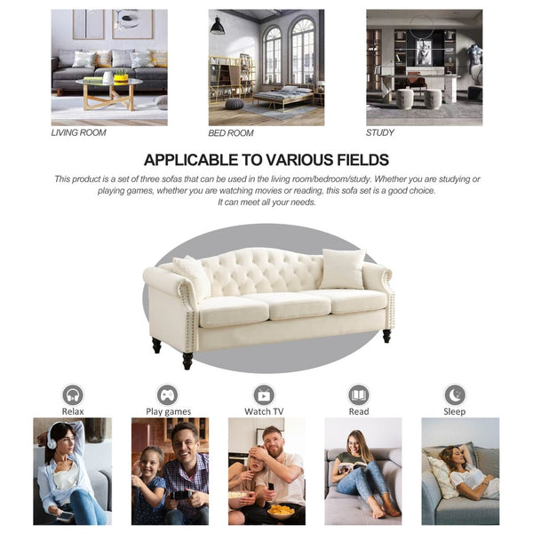English Elm [video] Chesterfield Velvet Tufted Sofa Nailhead Trim Rolled Arms Classic Club Style Living Room Beige W834S00653