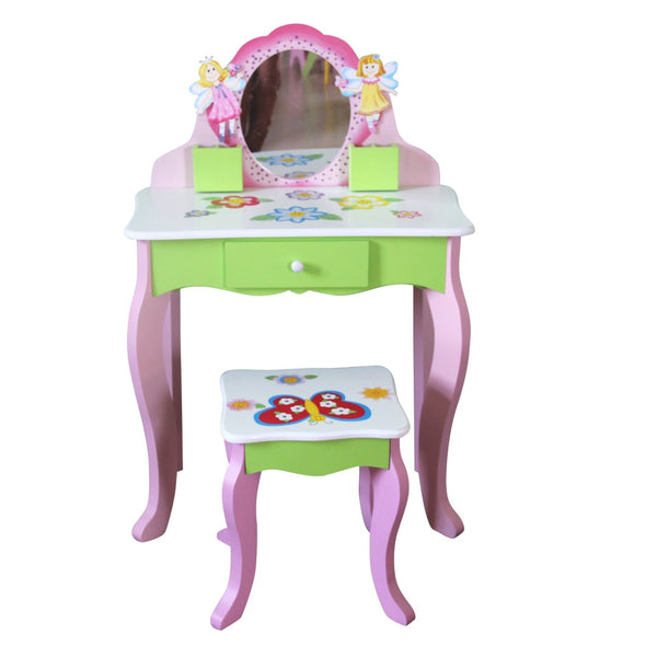 English Elm Kids Floral Girls Vanity Table and Stool Set with Storage for Bedroom Playroom B05367933